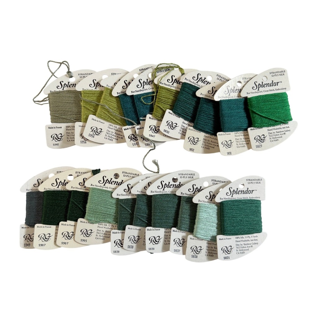 Rainbow Gallery Splendor Silk Thread 20 Skeins Green Embroidery Some Used